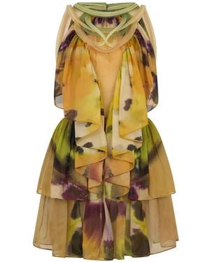 Alberta Ferretti Floral-Print Ruffled Mini Dress - Yellow