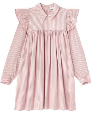 Ganni Ruffled Striped Mini Dress - Pink