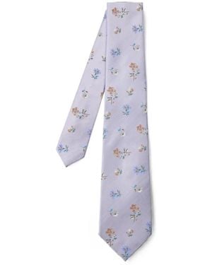 Paul Smith Fliederfarbene Seidenkrawatte Mit Blumenmuster - Weiß