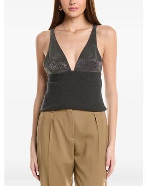 Brunello Cucinelli Sequin-Embellished V-Neck Top - Black