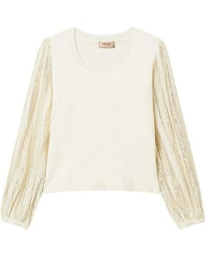 Twinset Blouse À Manches En Dentelle - Blanc