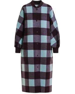 Essentiel Antwerp Check-Pattern Ribbed-Cuff Coat - Blue