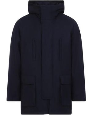 Giorgio Armani Hooded Wool Coat - Blue