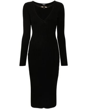 Just Cavalli V-Neck Knitted Midi Dress - Black