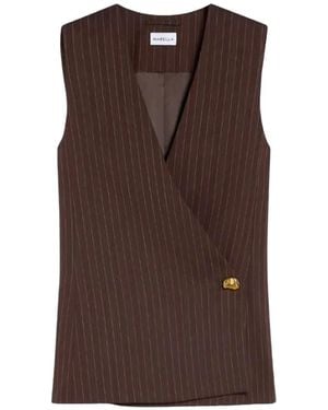 Marella Pinstripe-Pattern Sleeveless Waistcoat - Brown