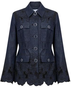 Veronica Beard Kiki Embroidered Chambray Jacket - Blue