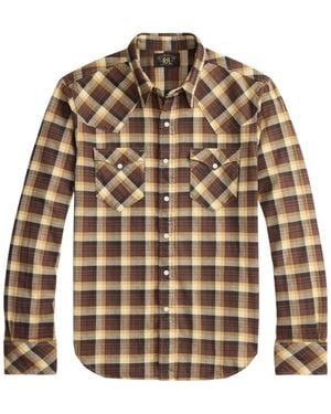 RRL Checked Long-Sleeved Shirt - Brown