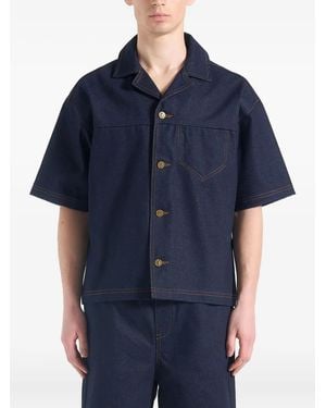 Manière De Voir Carl Boxy Revere-Collar Denim Shirt - Blue