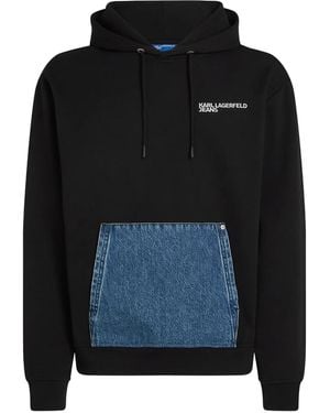 KARL LAGERFELD Hooded Sweatshirt With Denim Patch Pocket - Black