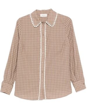 ViCOLO Lace-Trim Checked Shirt - Natural