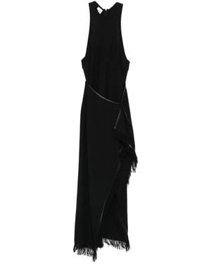 Nanushka Rayen Frayed Draped Midi Dress - Black