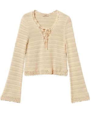 Twinset V-Neck Knitted Blouse - Natural