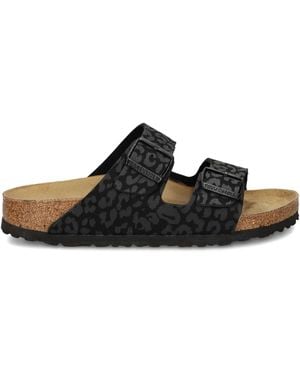 Birkenstock Leopard-Print Buckle Sandals - Black
