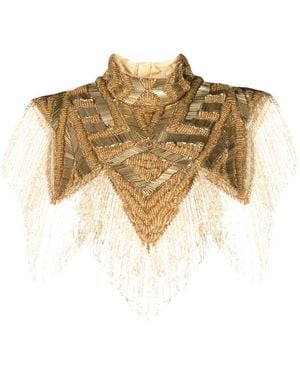 Atu Body Couture Bead-Embellished Fringed Cape Top - Natural