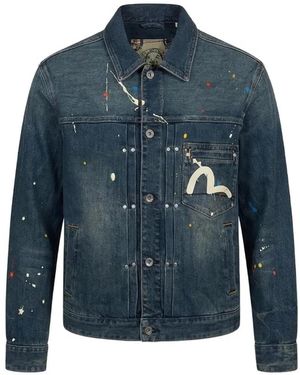 Evisu Splash Daicock Paint-Splatter Denim Jacket - Blue
