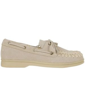 Mou Crochet-Stitch Suede Mocassins - White