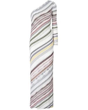 Missoni One-Shoulder Long Dress With Herringbone Pattern - White