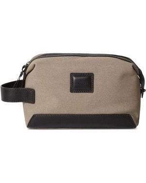 Hackett Wells Leather-Trimmed Canvas Wash Bag - Gray