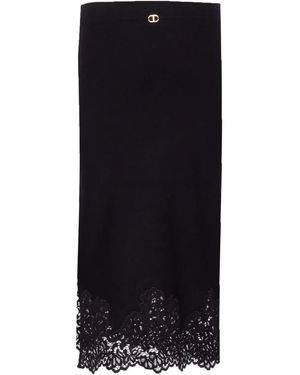 Twinset Elasticated Lace-Trimmed Skirt - Black