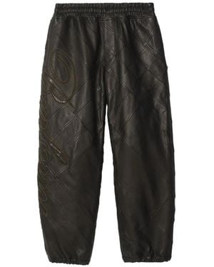 Burberry Cursive-Logo Leather Pants - Gray