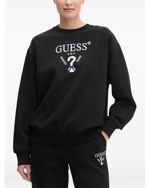 Guess Logo-Embroidered Crew-Neck Sweatshirt - Black
