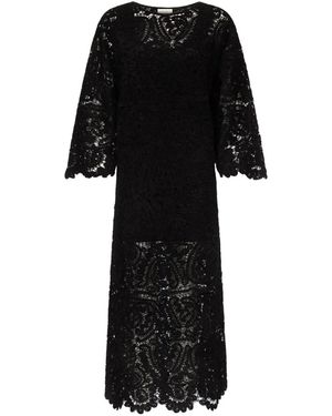 Loulou de Saison Ciko Crochet-Pattern Bell-Sleeve Midi Dress - Black