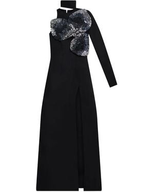 Area Embroidered Erystal Gown - Black
