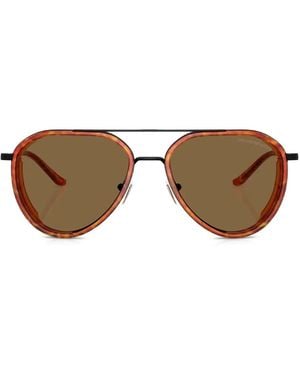 Emporio Armani Double-Bridge Tortoiseshell-Pattern Sunglasses - Brown