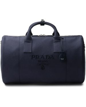 Prada Borsone Con Logo Goffrato - Blu