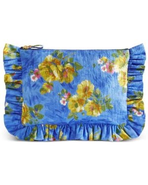 La DoubleJ Floral-Print Ruffled Clutch - Blue
