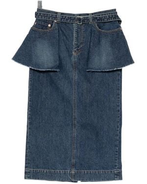 Sacai Peplum-Detail Denim Skirt - Blue