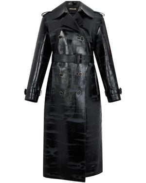 Roberto Cavalli Belted Leather Trench Coat - Black