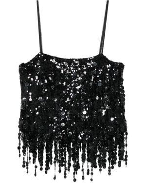 Blumarine スパンコール フリンジ トップ - ブラック
