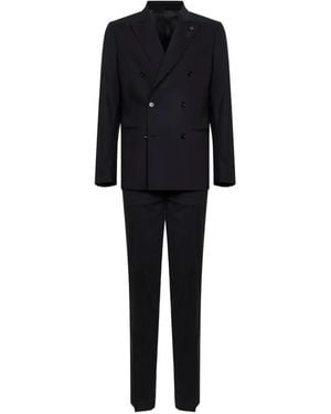 Lardini Double-Breasted Peak-Lapels Suit - Black