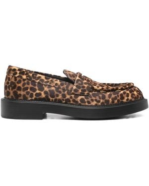 Emporio Armani Animal-print Leather Loafers - ブラウン