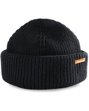 Barbour Logo-Plaque Ribbed-Knit Beanie Hat - Black