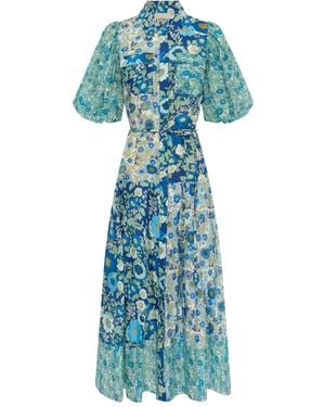 ALÉMAIS Puff-Sleeve Floral Maxi Dress - Blue