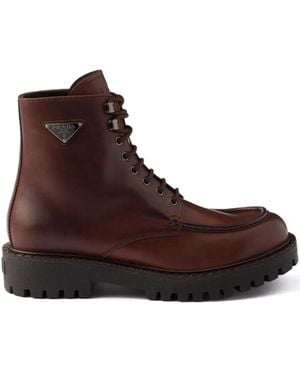 Prada Lace-Up Lug-Sole Boots - Brown