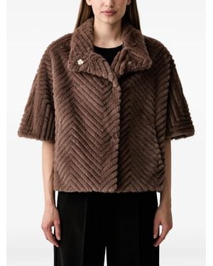 Joseph Ribkoff Chevron-Pattern Faux-Fur Jacket - Brown