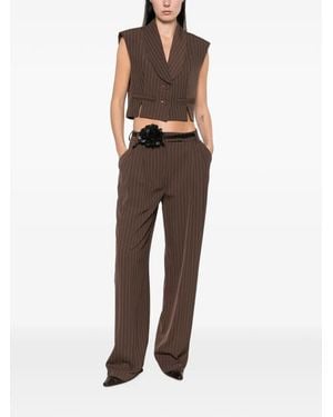 Imperial Pinstripe-Pattern Cropped Gillet - Brown