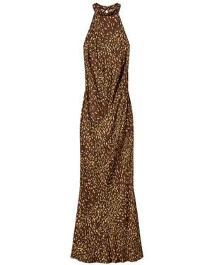 Twinset Satijnen Jurk Met Halternek En Dieren-Print - Naturel