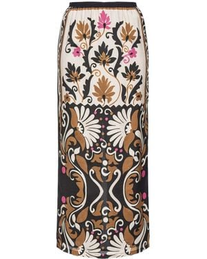 Pinko Floral-Print Viscose Straight Skirt - Natural