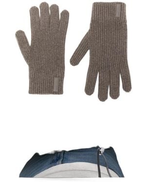 Giorgio Armani Ribbed-Knit Logo-Patch Gloves - Gray