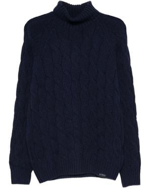 Fay Cable-Knit Turtleneck Jumper - Blue