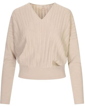Agnona Pointelle-Knit V-Neck Sweater - White
