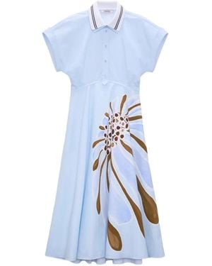 Dorothee Schumacher Floral Power Printed Polo-Collar Dress - Blue
