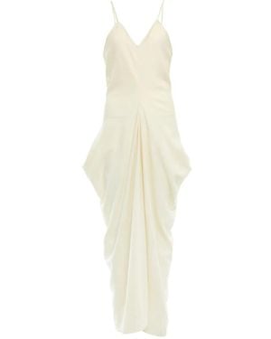 YANGKEHAN Draped V-Neck Asymmetric Party Dress - White