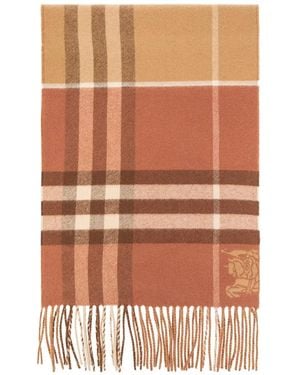 Burberry Contrast-Check Cashmere Scarf - Orange