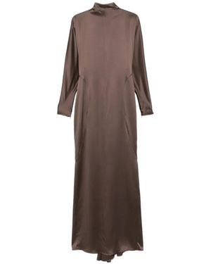 Max Mara Robe Longue En Satin À Col Montant - Marron