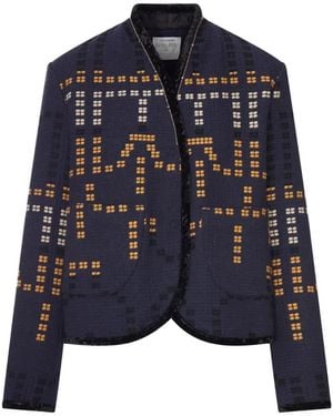 forte_forte Jacquard Velvet-Trim Jacket - Blue